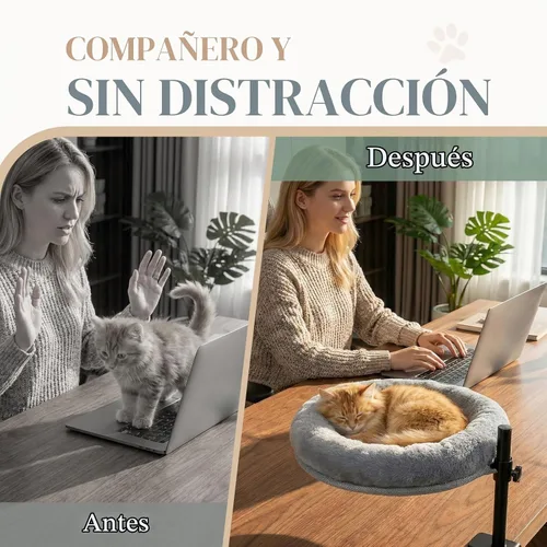 Vista 5 de Cama de escritorio para gatos con abrazadera, percha para gatos que ahorra