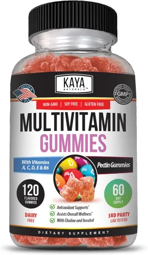 Vista 12 de Kaya Naturals Gomitas multivitamínicas para adultos, biotina, vitamina A, B-12, C y E, incluyendo zinc, ácido fólico, sabor a fresa - Multivitaminas
