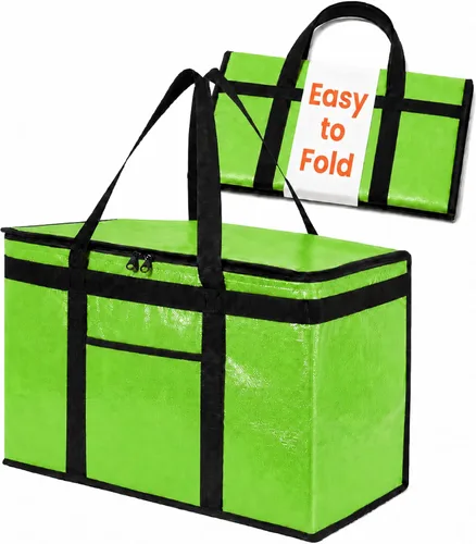 Vista 42 de Bolsa térmica XXL aislada y calentador de alimentos para entrega y compras de comestibles con parte superior con cremallera, color negro