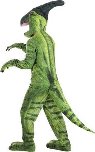 Vista 5 de Adult Parasaurolophus Dinosaur Halloween Costume, Cretaceous Dinosaur Jumpsuit with Tail