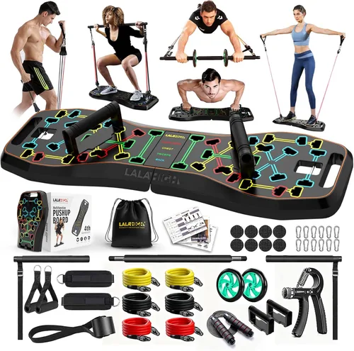Vista 9 de Upgraded Push Up Board,36 in 1 Home Gym Equipment with Ab Roller Wheel & Resistance Bands, Portable Foldable Workout Board for Full Body Strength