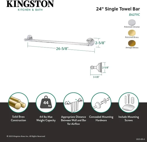 Vista 3 de Kingston Brass BA2711AB Milano - Toallero de 24 pulgadas, latón antiguo