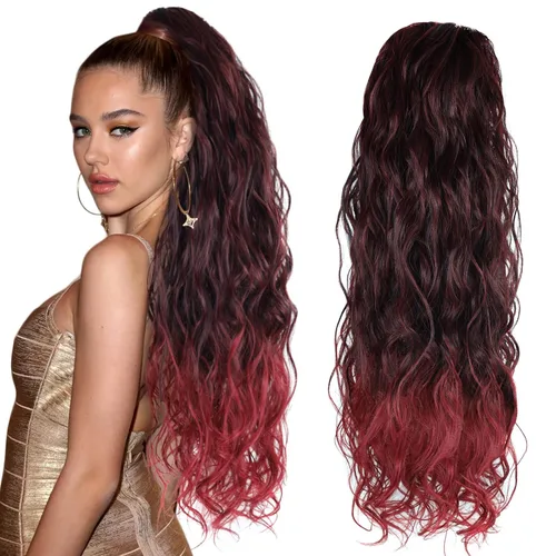 Vista 8 de Extensión de cola de caballo larga con cordón sintético de 26 pulgadas, moño rizado 4# Clip en extensión de pelo para mujer