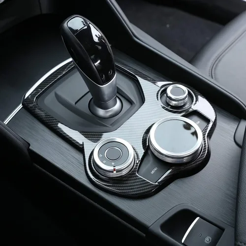 Vista 2 de Pegatina de fibra de carbono ABS cromada para el interior del coche, para Alfa Romeo Giulia Stelvio 2017 2018 2019 (fibra de carbono, artículo 1)