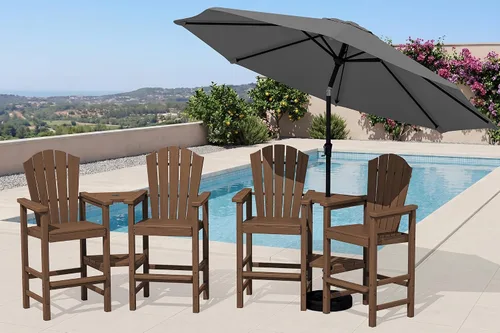 Vista 21 de KINGYES Aruba - Juego de 4 sillas Adirondack altas de HDPE con bandejas de conexión dobles, silla Adirondack de altura de barra en relieve para 2