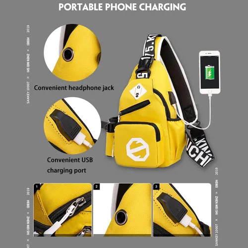 Vista 3 de CUSALBOY Mochila del ocio de la mochila de un solo hombro de la manera con el agujero del auricular del puerto USB, mochila impresa
