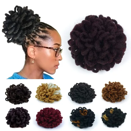 Vista 18 de Moños de Cola de Caballo con Cordón Negro Marrón Loc para Mujeres Negras Moño Rizado de Pétalo Loc Cola de Caballo de Rastas Trenzas Faux Locs Moño