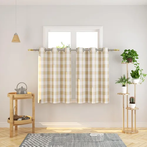 Vista 51 de Cortinas de 24 pulgadas de largo con diseño Buffalo Check Gingham Plaid para ventanas de cocina y baño, tratamiento para ventanas con 2 paneles