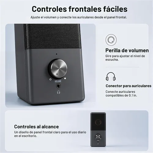 Vista 5 de ROSON Altavoz de computadora, altavoz de tamaño compacto con conector para auriculares, graves mejorados y control de volumen, altavoces multimedia