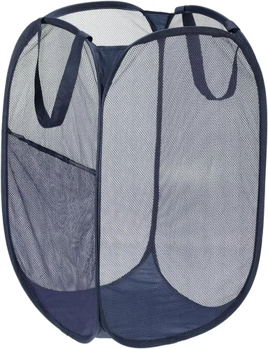 Vista 8 de PATIKIL Cesta de malla para lavandería, bolsa plegable con asas para lavandería, viajes, color negro