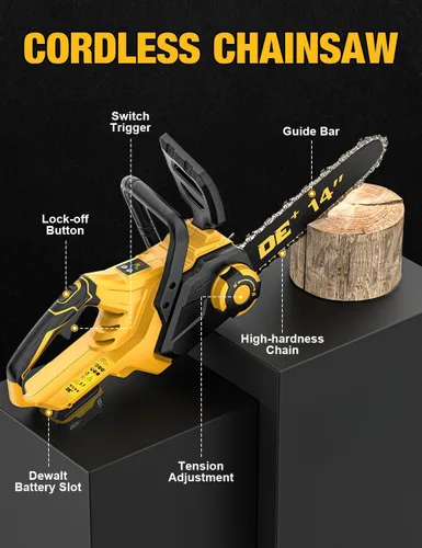 Vista 8 de [Usado] Motosierra eléctrica sin escobillas de 14 pulgadas inalámbrica para batería Dewalt de 20 V, motosierra compacta con engrasador automático