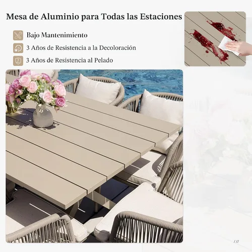 Vista 4 de PURPLE LEAF Juego de muebles para patio de 7 piezas, juego de mesa y sillas de mimbre para exteriores, marco rectangular de aluminio para jardín