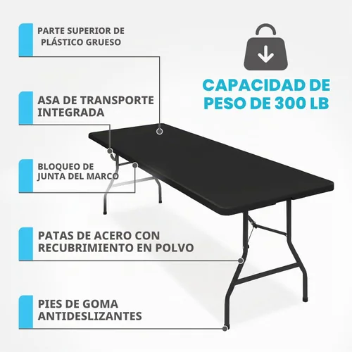 Vista 6 de Simpli-Magic 8ft Portable Plastic Folding Table – Indoor & Outdoor Heavy-Duty Foldable Utility Table w/Handle for Party & Camping (Black)