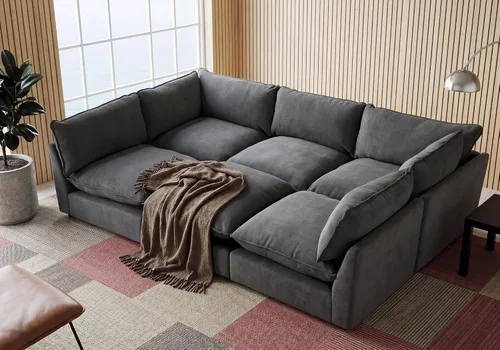 Vista 28 de Iroomy Oversized Modular Sectional Sofa, Chenille Cloud Couch, Deep Comfy Seat, 4-Seater Sofas, Couches, Living Room, Beige