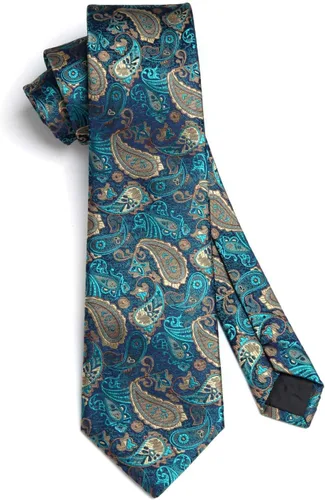Vista 4 de HISDERN Corbatas para hombre, corbata de cachemira y bolsillo cuadrado tejido clásico floral para hombre, corbata de fiesta de boda