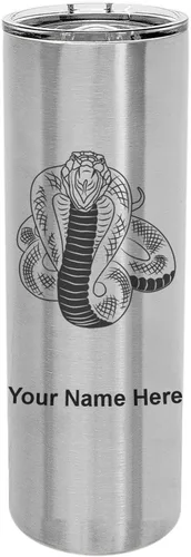 Vista 9 de LaserGram Vaso delgado aislado al vacío de 22 onzas, serpiente cobra, grabado personalizado incluido (negro)