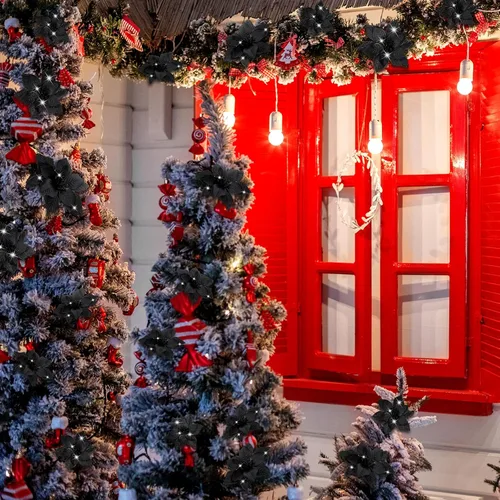 Vista 8 de WILLBOND 36 piezas de flores de Pascua navideñas de 3 tamaños para árbol de Navidad, flores falsas con purpurina, decoración, adornos de flor