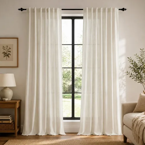 Vista 33 de Deconovo Cortinas traslúcidas filtrantes de luz de 96 in de largo para sala Beige/Flor de vid/Ojal