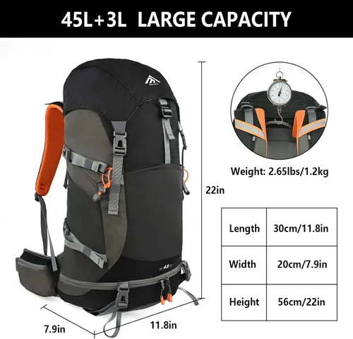 Vista 4 de Mochila de senderismo con marco interno con cubierta de lluvia, mochila de Negro