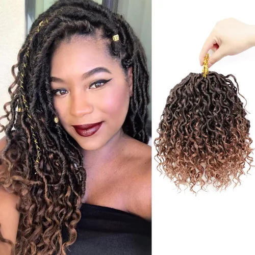 Vista 19 de 8 pulgadas Goddess Faux Locs pelo de ganchillo para mujer negro 7 paquetes de rastas estilo bohemio río para mujeres niños cabello pre rizado