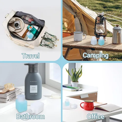 Vista 4 de Botellas de plástico recargables con tapas, botellas de viaje a prueba de fugas de HDPE, contenedores de viaje de grado alimenticio para líquidos