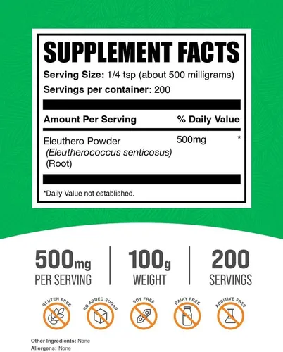 Vista 2 de BulkSupplements Eleuthero Powder - Polvo de ginseng siberiano, Eleutherococcus senticosus, suplemento de hierbas de ginseng - Sin gluten, 500