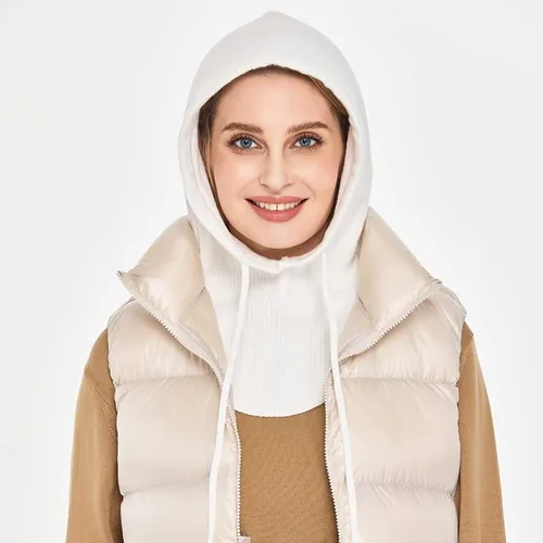 Vista 7 de Sombreros de invierno de punto para mujer, pasamontañas, bufanda cálida con capucha para hombres y mujeres, gorro de calavera