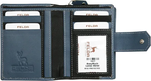 Vista 3 de Felda RFID monedero de cuero genuino señoras monedero 14 ranuras para tarjetas de crédito y monedero