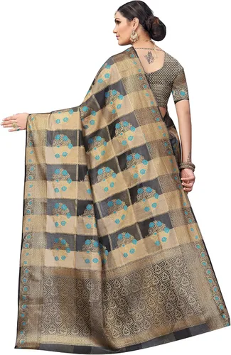 Vista 3 de EK-PAL Present Banarasi - Sari de seda para mujer con blusa sin costura.