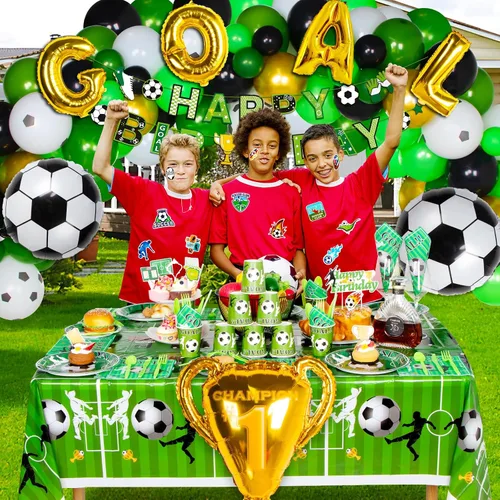 Vista 7 de HJINGY 280 piezas de decoraciones de fiesta de fútbol, suministros de fiesta de cumpleaños con temática de fútbol, incluye globos de fútbol