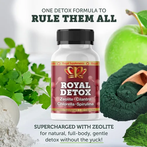 Vista 2 de Royal Detox - Limpieza todo en uno Zeolita, cilantro, clorella, espirulina, pectina de manzana, desintoxicación de cuerpo completo, hígado, colon