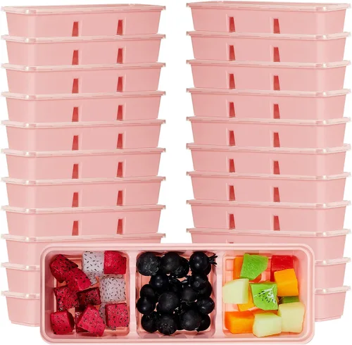 Vista 14 de Hushee Paquete de 5 recipientes pequeños de 17 onzas con 3 compartimentos para aperitivos con tapa, caja Bento de plástico desechable, cajas de Negro