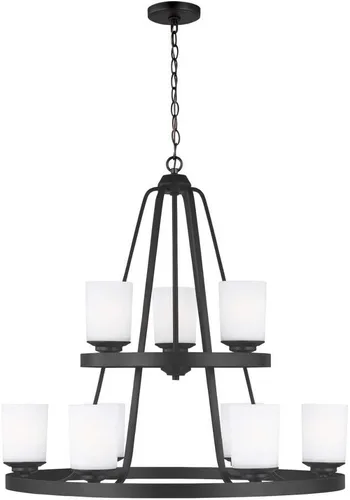 Vista 4 de Sea Gull Generation Lighting 3130709-112 Lámpara de araña de nueve luces Negro (Midnight Black)