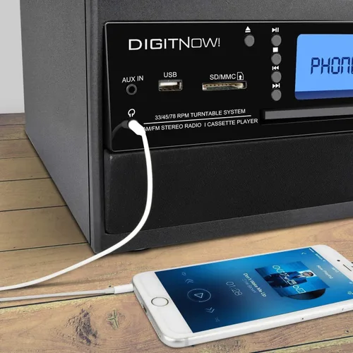 Vista 5 de FEKTIK Tocadiscos Bluetooth 10 en 1 con altavoz integrado, reproductor de discos de vinilo, casete de CD y radio FM, entrada AUX en salida RCA, USB