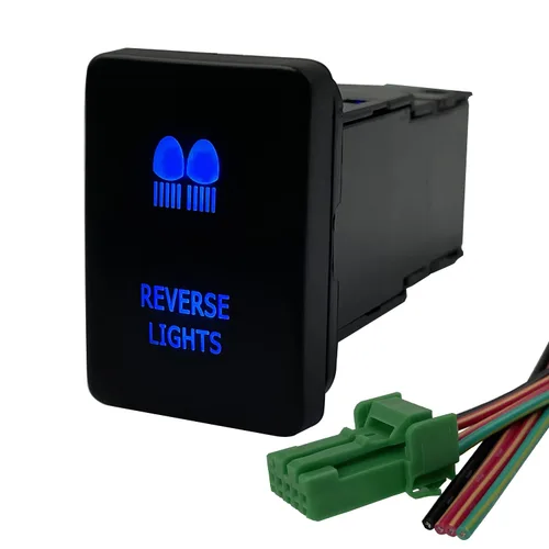 Vista 14 de Interruptor de botón de LED azul AIR COMP para Toyota Sequoia Highlander Landcruiser Tacoma 4Runner Highlander 3 amperios 12 V Botón de encendido