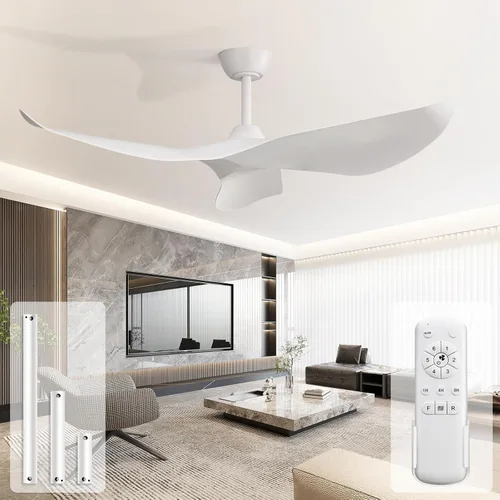 Vista 14 de Sofucor Ventilador de techo sin luz, ventilador de techo moderno de 52 pulgadas con control remoto para interior, granja, dormitorio, sala de estar