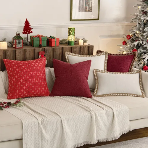 Vista 171 de MIULEE - Juego de 2 fundas de almohada decorativas de lino de arpillera navideñas, modernas, estilo campestre, rústicas, tejidas, con textura