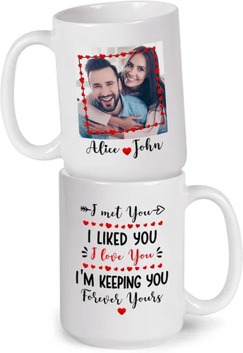 Vista 16 de A True Love Story Never Ever Taza, regalos de boda, regalos de pareja con foto personalizada para él y ella, taza de café con imagen de pareja, taza