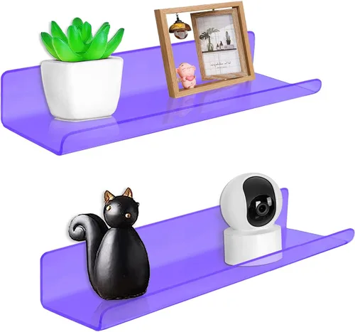 Vista 19 de ROYALITA Pequeños estantes acrílicos montados en la pared Juego de 2 12 pulgadas Estantes de exhibición de plantas para colgar en la pared