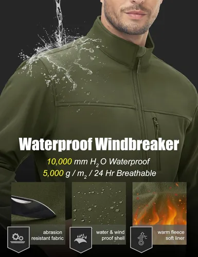 Vista 4 de MAGCOMSEN Chaqueta ligera Softshell para hombre, con forro polar, impermeable, cortavientos, para senderismo al aire libre