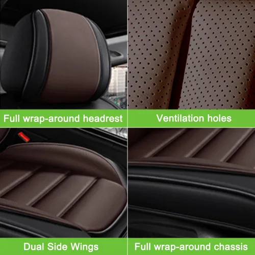 Vista 3 de Fundas de asiento para GMC Canyon 2004-2024, 2 fundas de asiento de automóvil de cuero, fundas protectoras de asiento impermeables, fundas