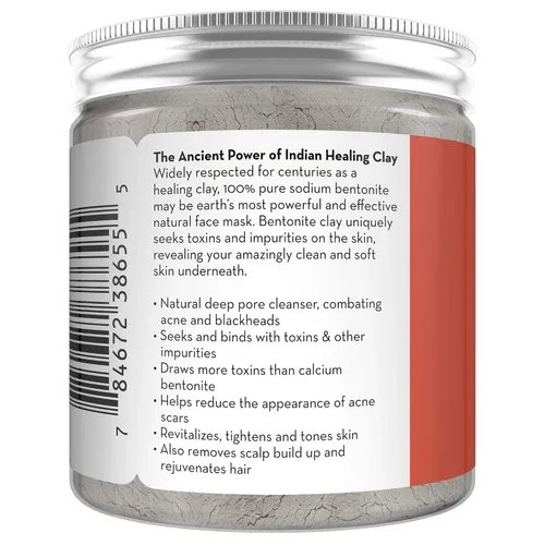Vista 6 de Pure Body Naturals Polvo de bentonita pura para baño y máscara facial, arcilla curativa india pura para quemaduras, mastitis, piel inflamada