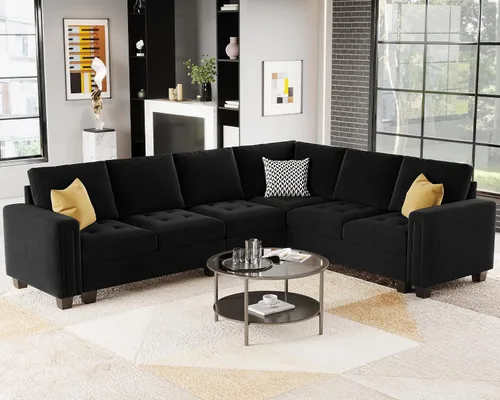 Vista 6 de Belffin Módulo de asiento de esquina de terciopelo para sofá modular seccional sofá esquinero sofá silla negro