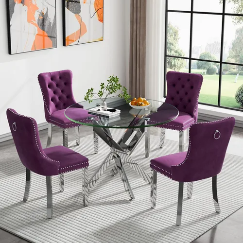 Vista 40 de HomVent Juego de mesa de comedor redonda de vidrio para 2, moderno juego de mesa y sillas de cocina de vidrio templado, juego de mesa de comedor