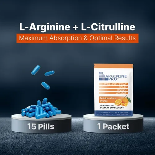 Vista 5 de L-arginine Pro Suplemento ON-The-GO Paquetes de viaje de una sola porción: 5,500 mg de L-arginina más 1,100 mg de L-citrulina