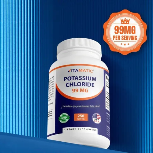 Vista 5 de Vitamatic Potasio 99mg – 250 Tabletas – Cloruro de Potasio para la Función Muscular, del Corazón y de los Nervios – Apoyo de Electrolitos – Sin OMG