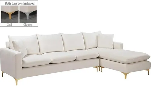 Vista 3 de Home Square Juego de 2 piezas con silla de terciopelo y seccional reversible en color crema