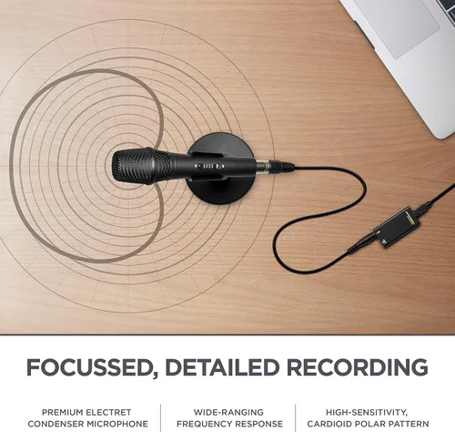 Vista 4 de Marantz Professional M4U - Micrófono de condensador USB para proyectos de podcast y transmisión con interfaz de audio, cable de micrófono y soporte