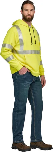 Vista 4 de Bulwark FR Men's Hi-Visibility Pullover Hooded Fleece Sweatshirt, Yellow/Green