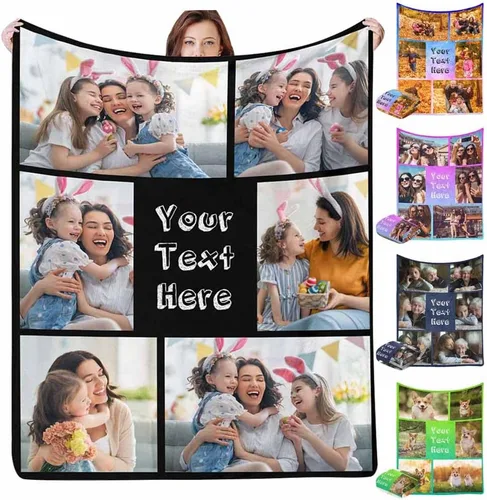 Vista 16 de InterestPrint Manta personalizada con texto fotográfico, 9 fotos, Best Dog Ever - Manta personalizada de franela polar para cumpleaños familiar, se